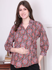 Secret Wish Floral Print Pink Rayon Maternity Wrap Top
