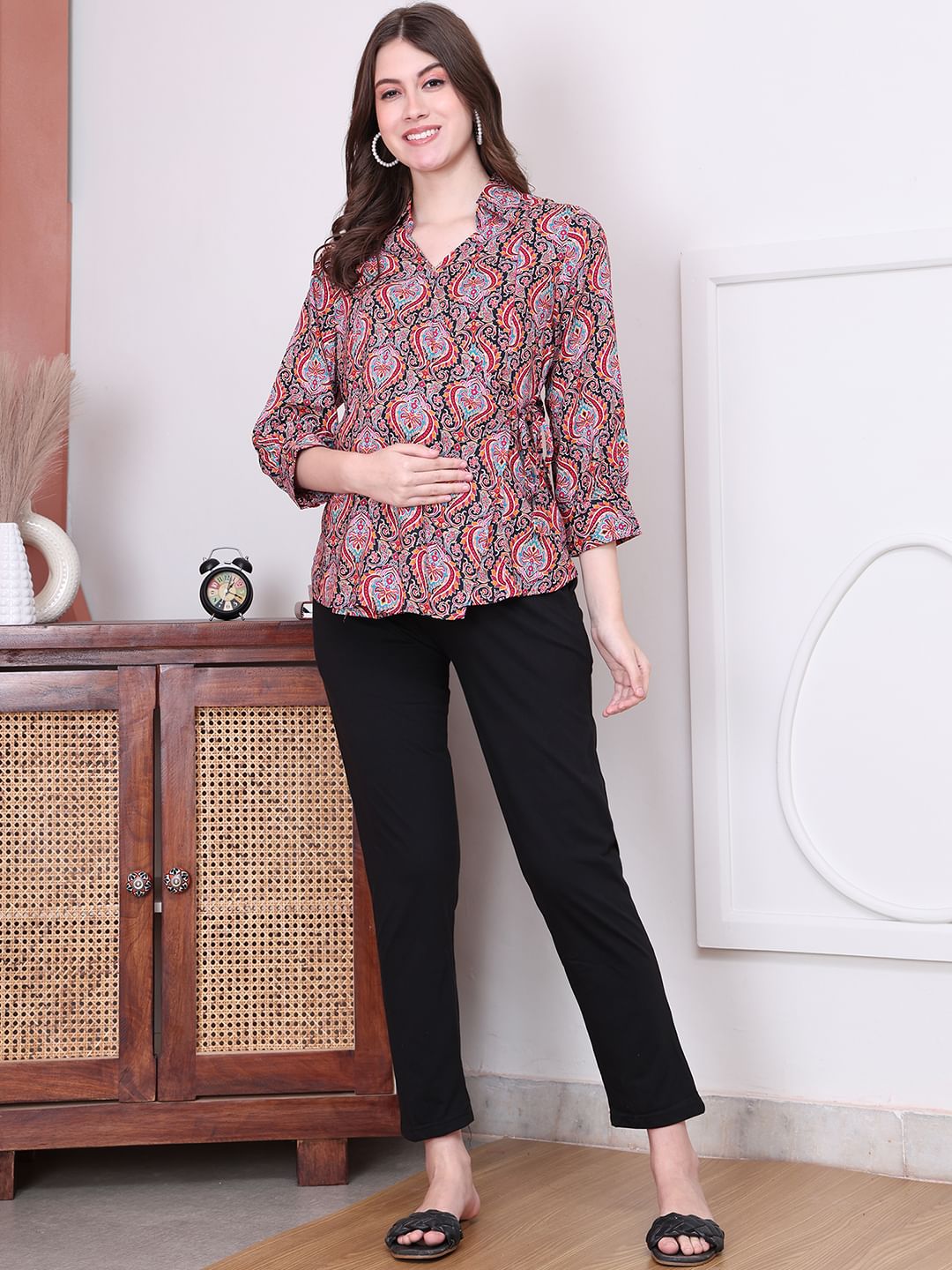 Secret Wish Floral Print Pink Rayon Maternity Wrap Top