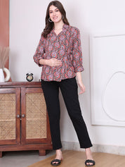 Secret Wish Floral Print Pink Rayon Maternity Wrap Top