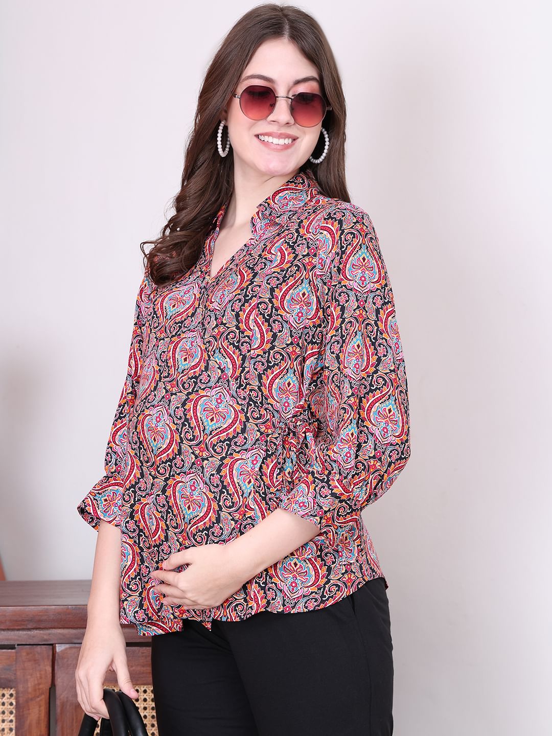 Secret Wish Floral Print Pink Rayon Maternity Wrap Top