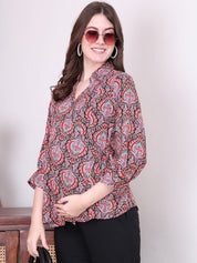 Secret Wish Floral Print Pink Rayon Maternity Wrap Top