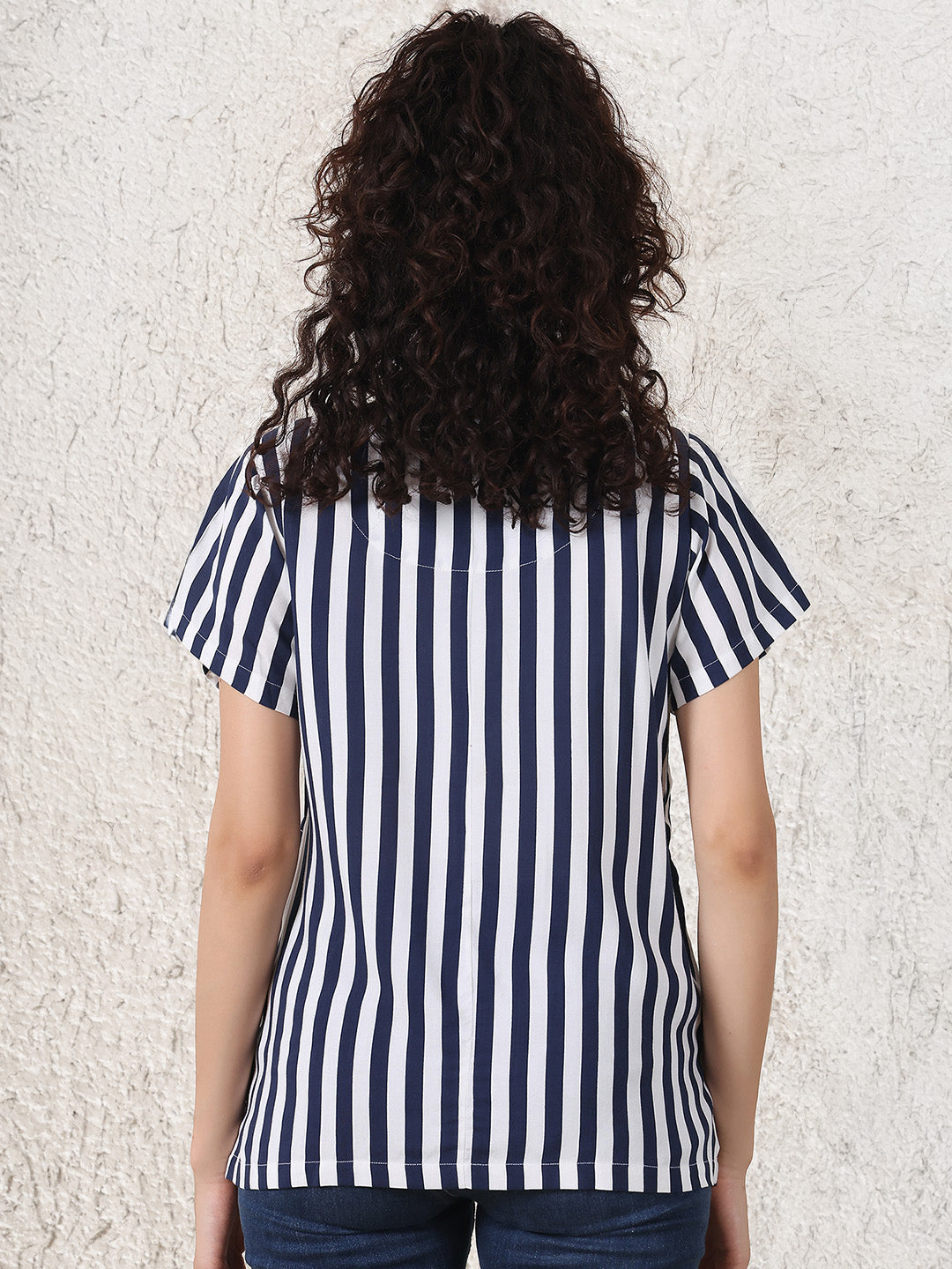 Secret Wish Navy Blue Striped Rayon Zipless Maternity Top