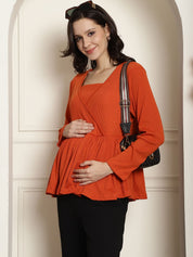 Orange Ribbed maternity nursing top