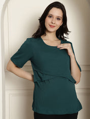 Green Ribbed maternity nursing top