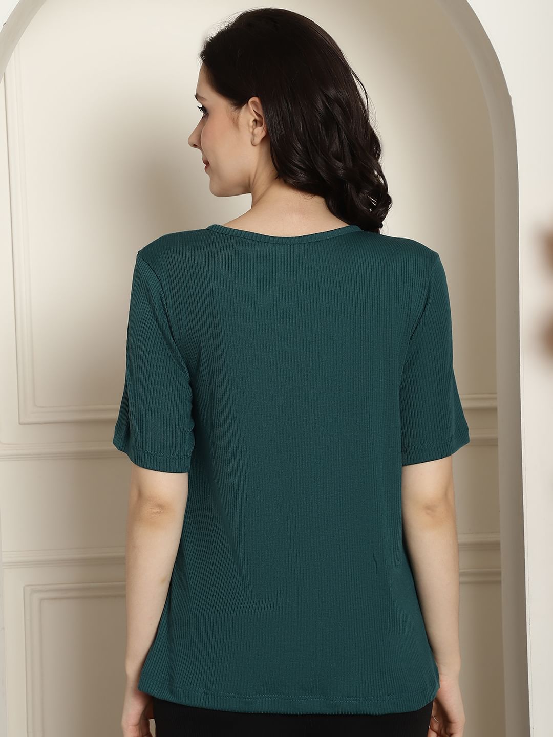 Green Ribbed maternity nursing top