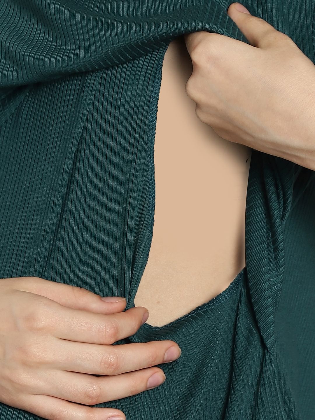 Green Ribbed maternity nursing top