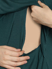 Green Ribbed maternity nursing top