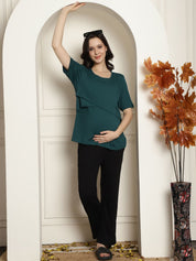 Green Ribbed maternity nursing top