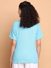 Blue Solid Poly Rib Zipless Maternity Top