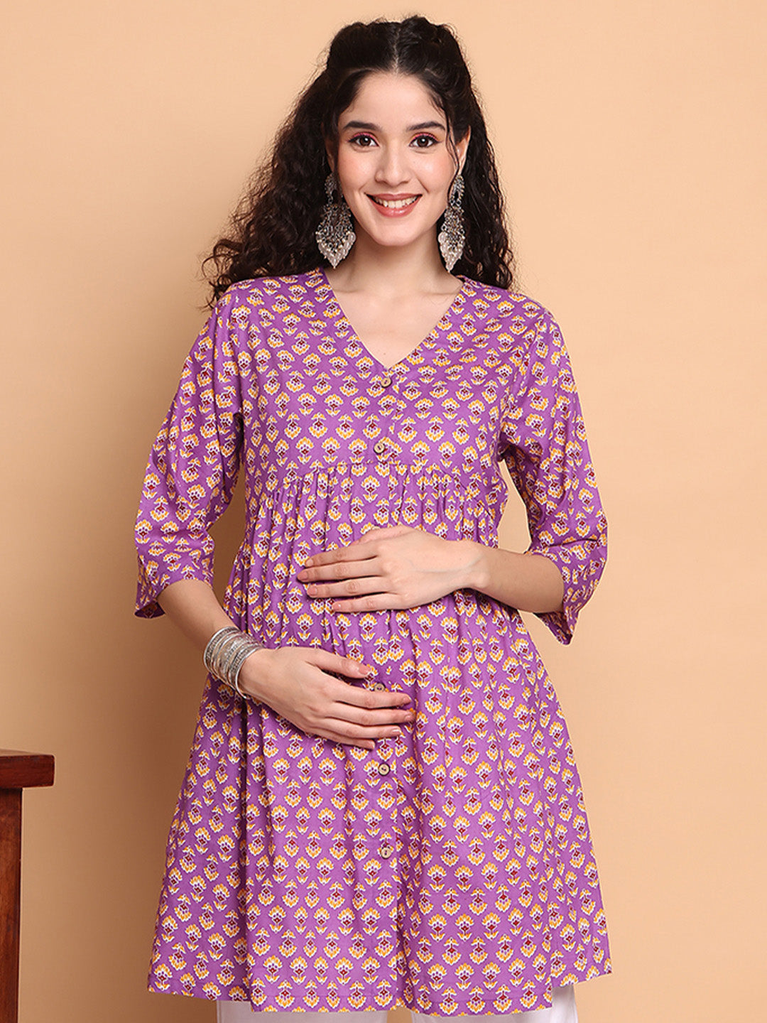 Purple Floral Cotton Maternity Tunic