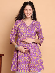Purple Floral Cotton Maternity Tunic