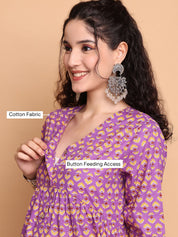 Purple Floral Cotton Maternity Tunic