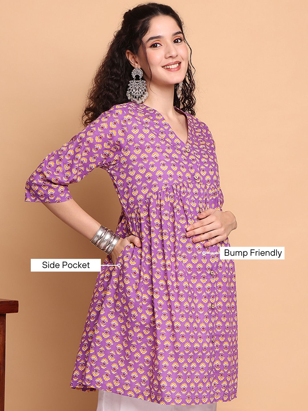 Purple Floral Cotton Maternity Tunic