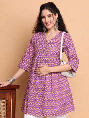 Purple Floral Cotton Maternity Tunic