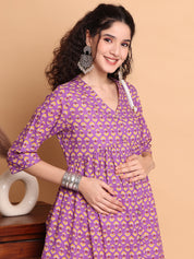 Purple Floral Cotton Maternity Tunic