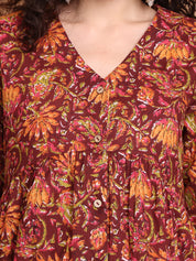 Brown Floral Cotton Maternity Tunic