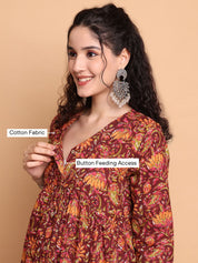 Brown Floral Cotton Maternity Tunic