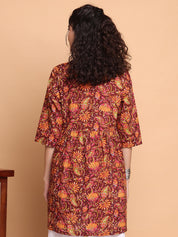 Brown Floral Cotton Maternity Tunic
