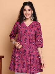 Purple Floral Cotton Maternity Tunic