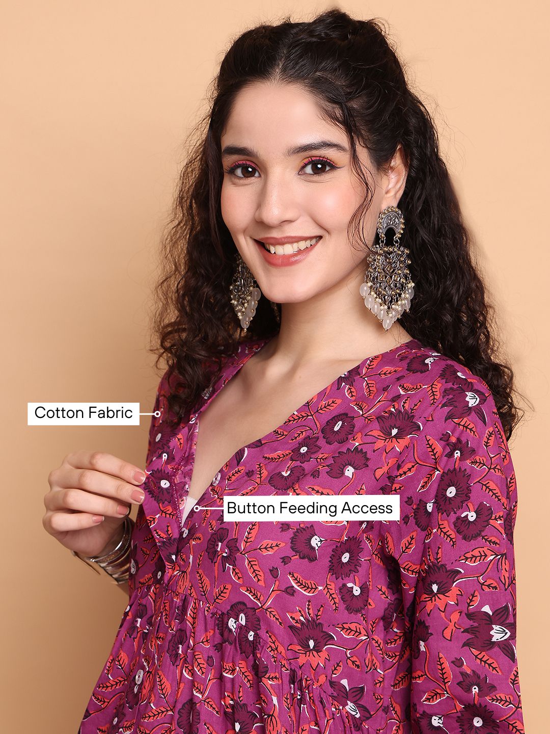 Purple Floral Cotton Maternity Tunic