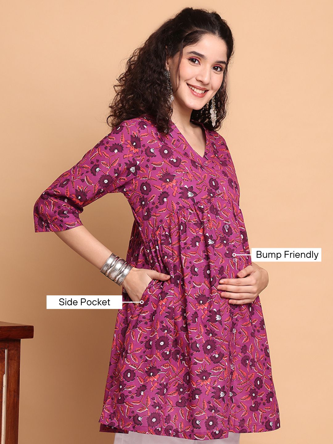 Purple Floral Cotton Maternity Tunic