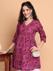 Purple Floral Cotton Maternity Tunic