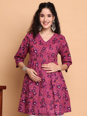 Purple Floral Cotton Maternity Tunic