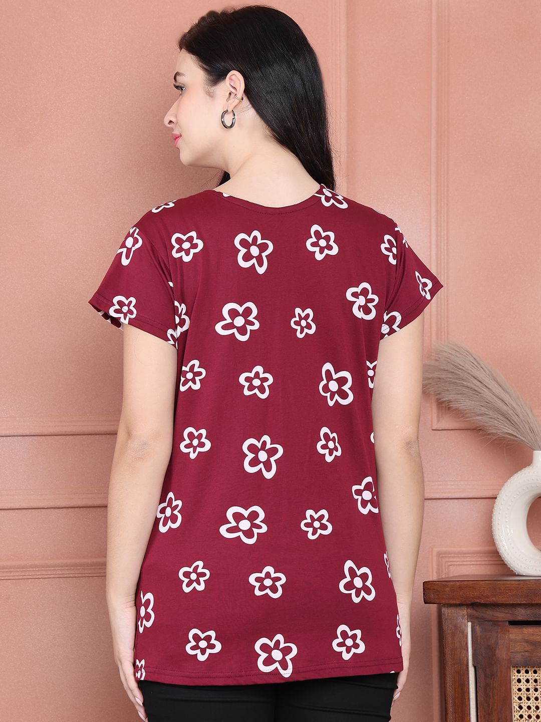 Secret Wish Maroon Floral Hosiery Maternity Nursing Top