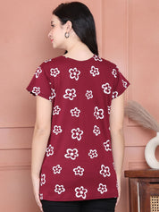 Secret Wish Maroon Floral Hosiery Maternity Nursing Top