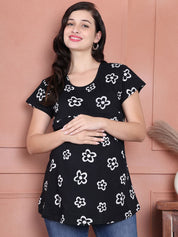 Secret Wish Black Floral Hosiery Maternity Nursing Top