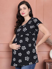 Secret Wish Black Floral Hosiery Maternity Nursing Top