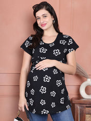 Secret Wish Black Floral Hosiery Maternity Nursing Top