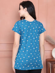 Secret Wish Blue Printed Hosiery Maternity Nursing Top