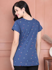 Secret Wish Blue Printed Hosiery Maternity Nursing Top