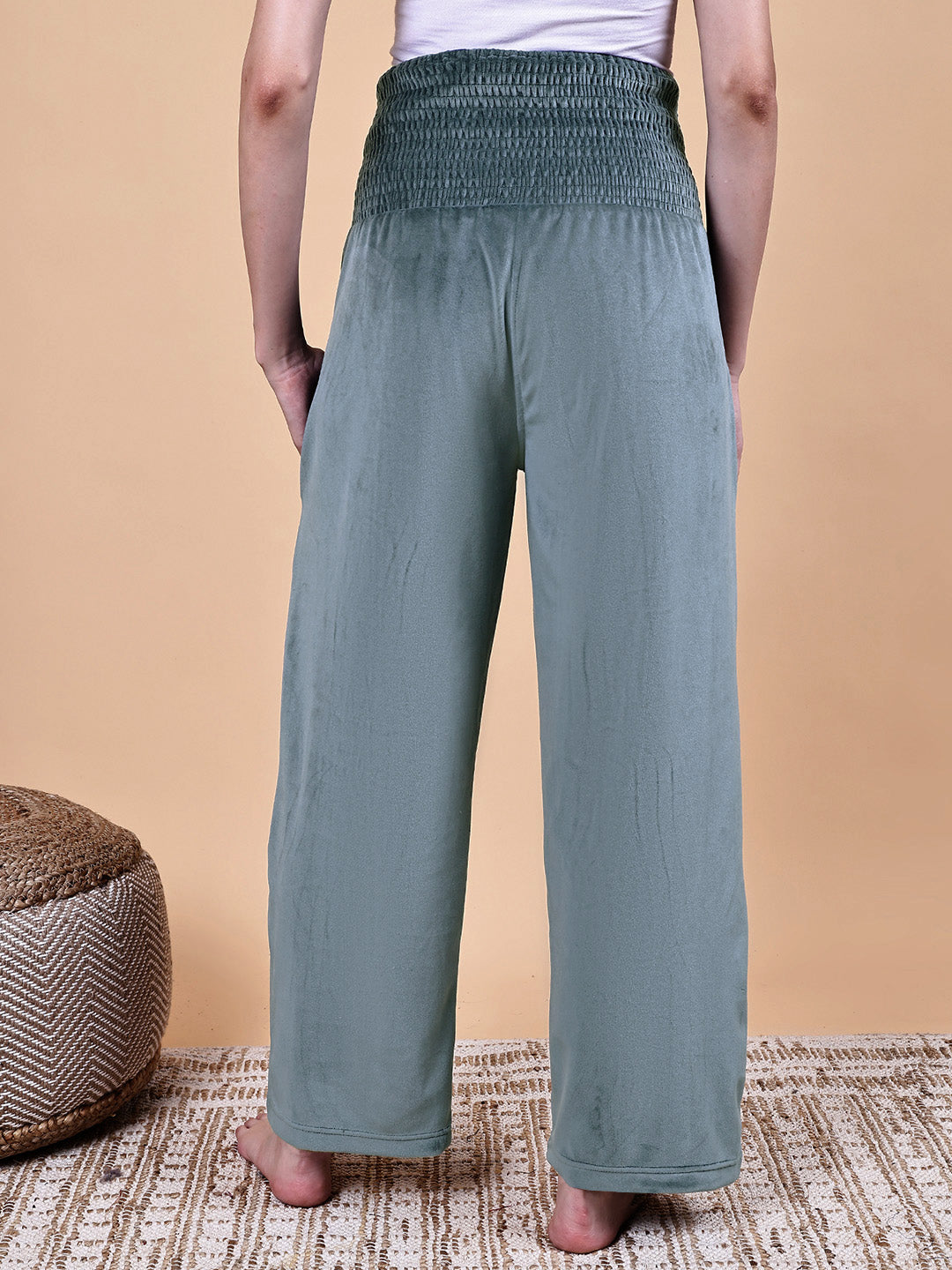 Secret Wish Grey Solid Velvet Winter Maternity Trouser