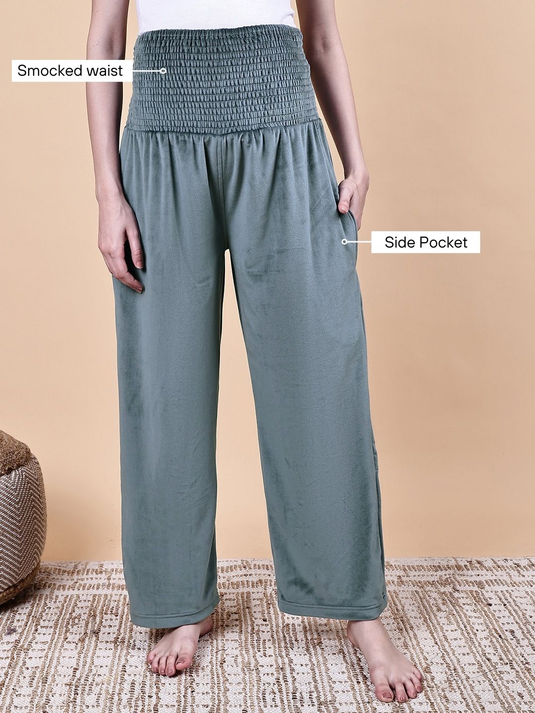 Secret Wish Grey Solid Velvet Winter Maternity Trouser