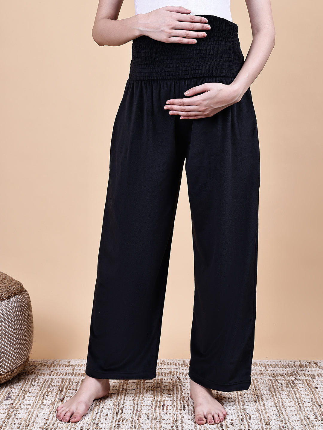 Black Solid Velvet Winter Maternity Trouser