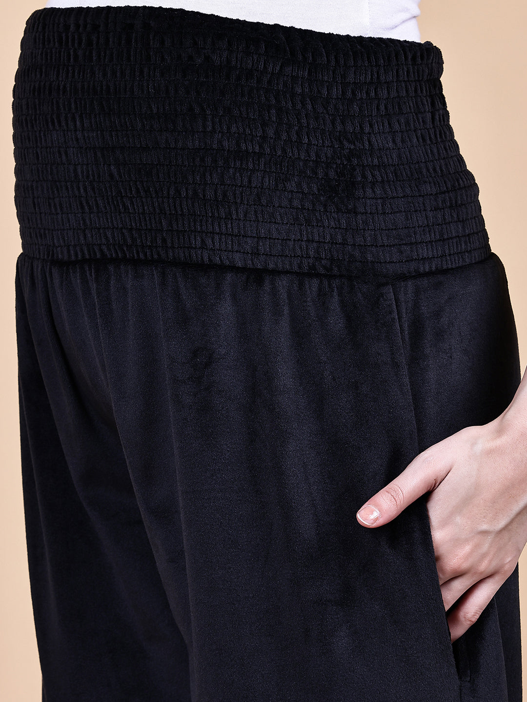Black Solid Velvet Winter Maternity Trouser