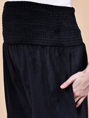 Black Solid Velvet Winter Maternity Trouser