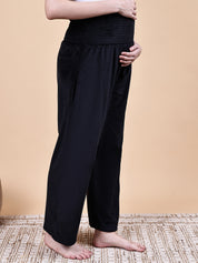 Black Solid Velvet Winter Maternity Trouser