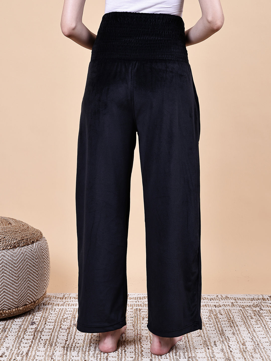 Black Solid Velvet Winter Maternity Trouser