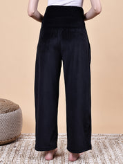 Black Solid Velvet Winter Maternity Trouser