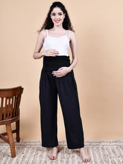 Black Solid Velvet Winter Maternity Trouser
