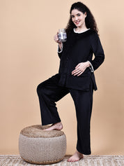 Black Solid Velvet Winter Maternity Trouser