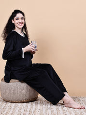 Black Solid Velvet Winter Maternity Trouser