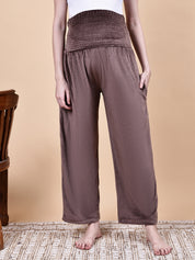 Brown Solid Velvet Winter Maternity Trouser