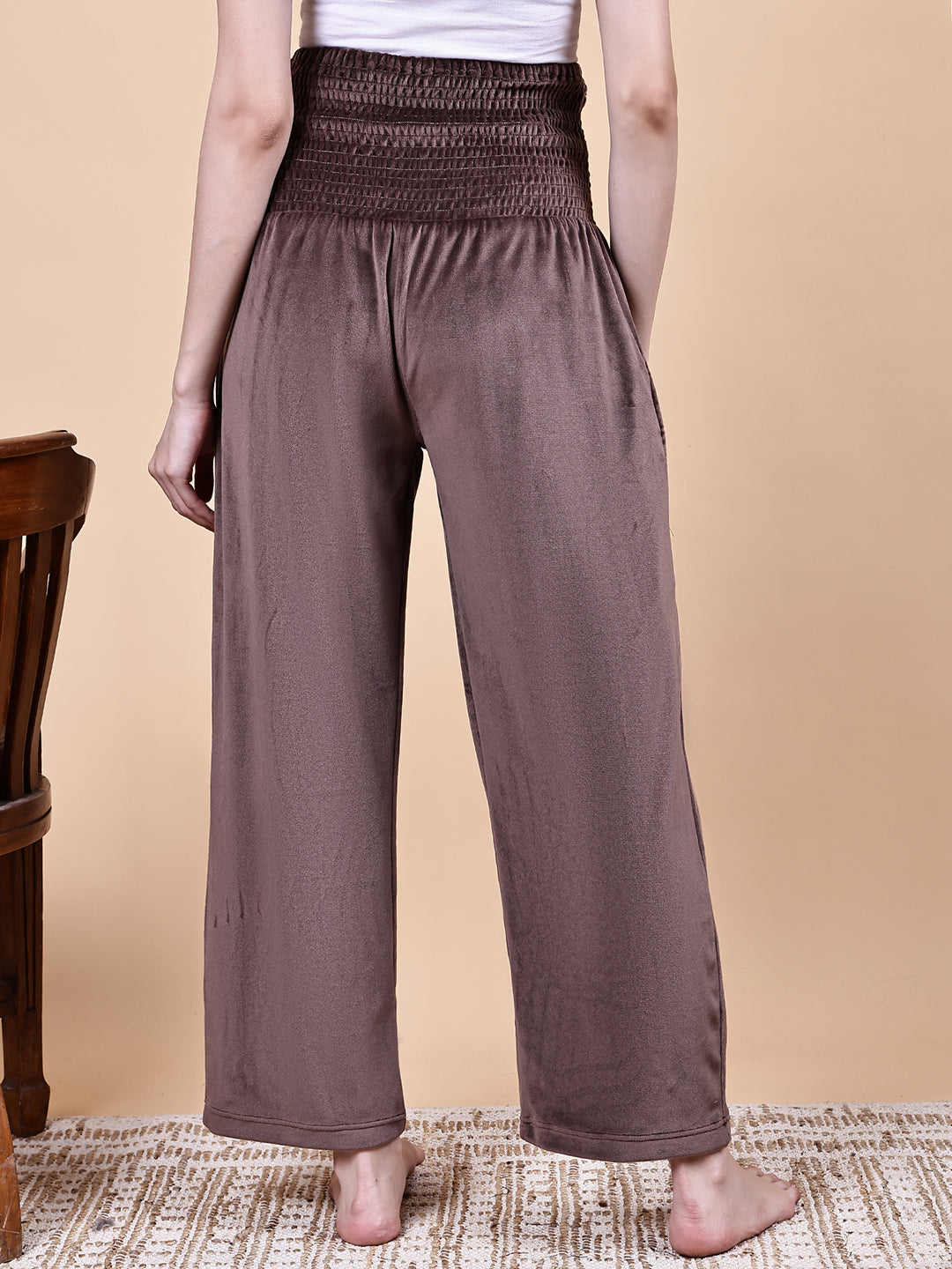 Brown Solid Velvet Winter Maternity Trouser