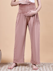 Pink Solid Velvet Winter Maternity Trouser