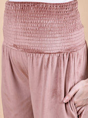 Pink Solid Velvet Winter Maternity Trouser