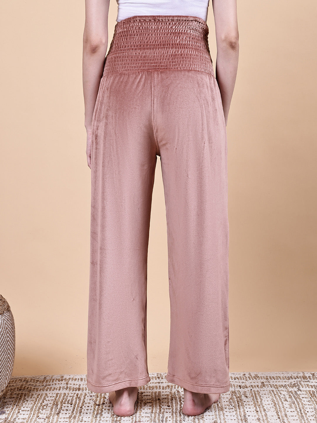Pink Solid Velvet Winter Maternity Trouser
